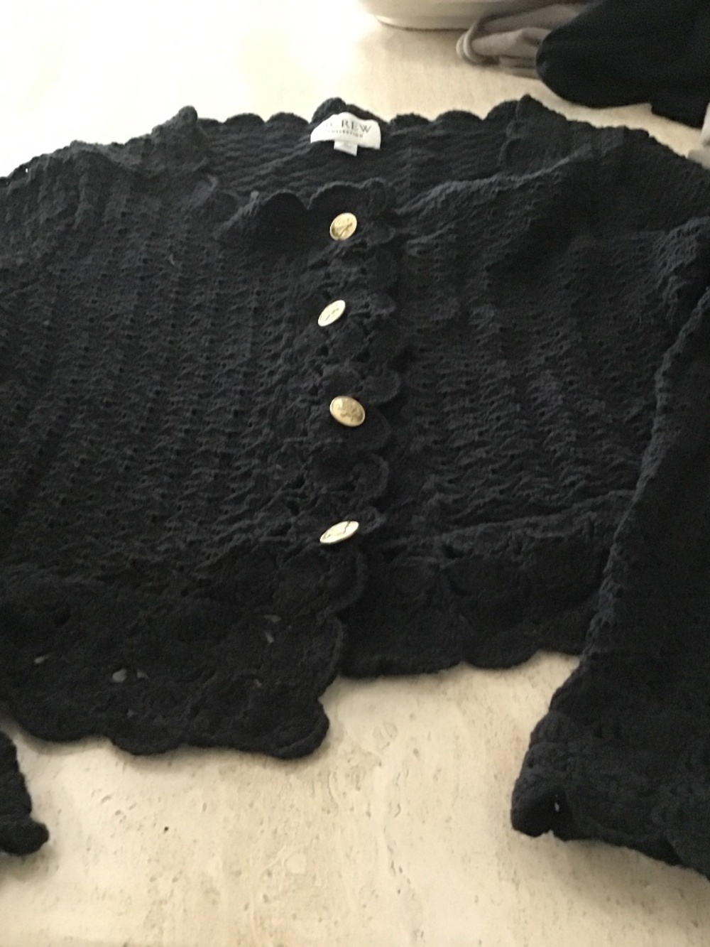 J Crew Collection Black Crochet Dressy Cardigan bell sleeves size M